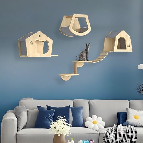 KEJIAWU Katzen Wand Klettern Katzentreppe Wand, Katzenwandparkour, Katzen-Sprungplattform zum Spielen, Schlafen und Faulenzen Von Katzen(5PCS) von KEJIAWU