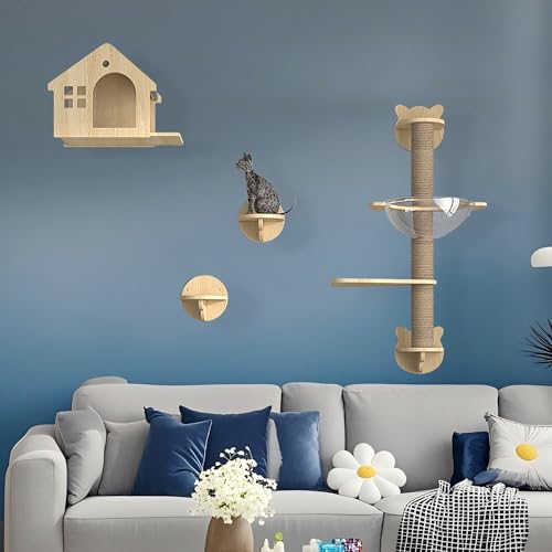 KEJIAWU Katzen Wand Klettern Katzentreppe Wand, Katzenwandparkour, Katzen-Sprungplattform zum Spielen, Schlafen und Faulenzen Von Katzen(6PCS) von KEJIAWU