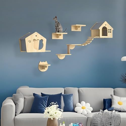 KEJIAWU Katzen Wand Klettern Katzentreppe Wand, Katzenwandparkour, Katzen-Sprungplattform zum Spielen, Schlafen und Faulenzen Von Katzen(7PCS) von KEJIAWU