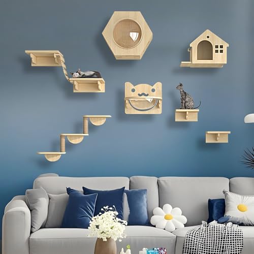 KEJIAWU Katzen Wand Klettern Katzentreppe Wand, Katzenwandparkour, Katzen-Sprungplattform zum Spielen, Schlafen und Faulenzen Von Katzen(9PCS) von KEJIAWU