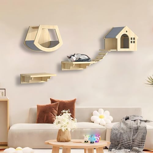 KEJIAWU Katzen Wand Klettern Katzentreppe Wand, Katzenwandparkour,Verdickte Platte ist Robust und Langlebig, Platzsparend, Geschenk for Katze(4PCS) von KEJIAWU