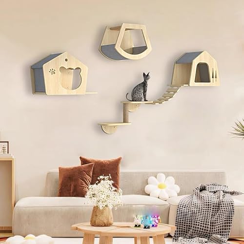 KEJIAWU Katzen Wand Klettern Katzentreppe Wand, Katzenwandparkour,Verdickte Platte ist Robust und Langlebig, Platzsparend, Geschenk for Katze(5PCS) von KEJIAWU