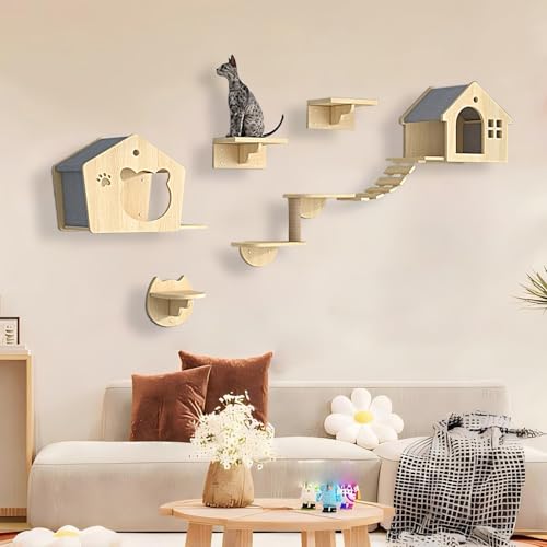KEJIAWU Katzen Wand Klettern Katzentreppe Wand, Katzenwandparkour,Verdickte Platte ist Robust und Langlebig, Platzsparend, Geschenk for Katze(7PCS) von KEJIAWU