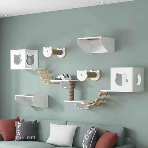 KEJIAWU Katzen-Wandklettergerüst, Weiß Multifunktionales Wandmöbelsystem mit Tunnel, Brücke und Kratzregal – Einfache Montage, Stabil & Platzsparend(11PCS) von KEJIAWU