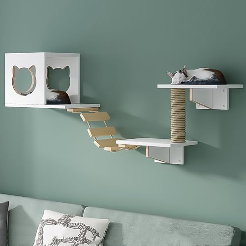 KEJIAWU Katzen-Wandklettergerüst, Weiß Multifunktionales Wandmöbelsystem mit Tunnel, Brücke und Kratzregal – Einfache Montage, Stabil & Platzsparend(5PCS) von KEJIAWU