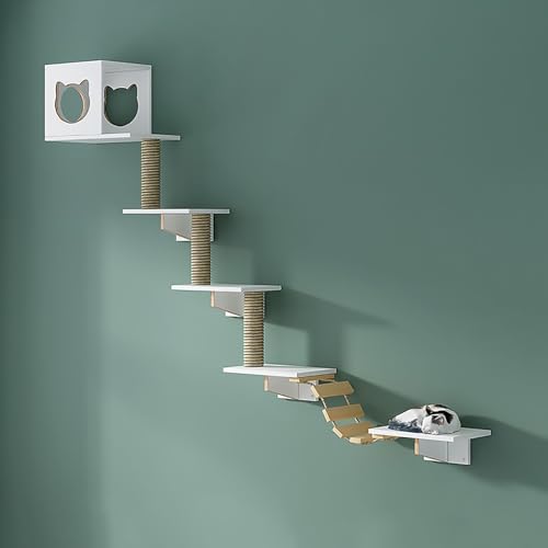 KEJIAWU Katzen-Wandklettergerüst, Weiß Multifunktionales Wandmöbelsystem mit Tunnel, Brücke und Kratzregal – Einfache Montage, Stabil & Platzsparend(9PCS-A) von KEJIAWU