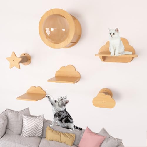 KEJIAWU Katzen-Wandmöbel Mit Regalen, Kratzpfosten, Kratzmatten, Sitzstangen, Ruten, Wandmontierte Katzenhäuser for Indoor-Katzen Und Kätzchen(6PCS-B) von KEJIAWU