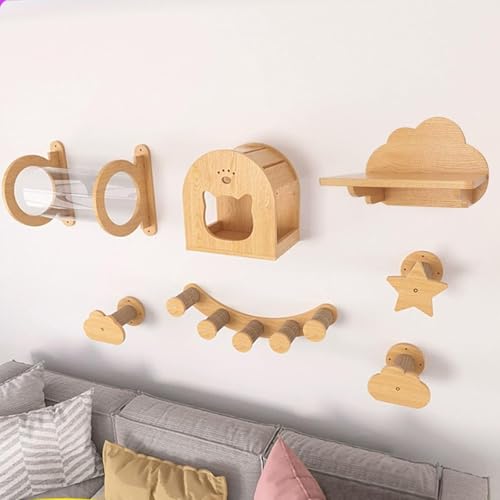 KEJIAWU Katzen-Wandmöbel Mit Regalen, Kratzpfosten, Kratzmatten, Sitzstangen, Ruten, Wandmontierte Katzenhäuser for Indoor-Katzen Und Kätzchen(7PCS-B) von KEJIAWU