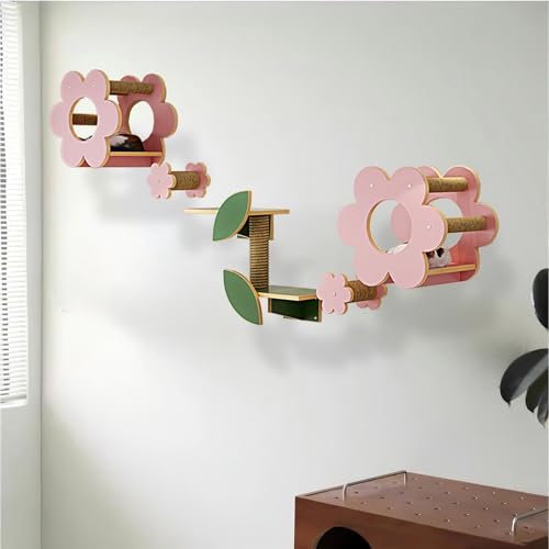 KEJIAWU Katzen-Wandmöbel Set, Katzen Kletterwand,Modernes Design mit Kratzstufen, Plattform & Dekorativen Blättern - Robust & funktional(5PCS) von KEJIAWU