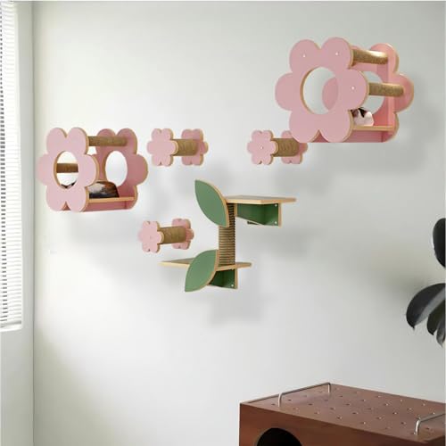 KEJIAWU Katzen-Wandmöbel Set, Katzen Kletterwand,Modernes Design mit Kratzstufen, Plattform & Dekorativen Blättern - Robust & funktional(6PCS) von KEJIAWU
