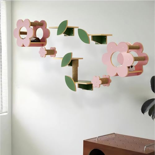 KEJIAWU Katzen-Wandmöbel Set, Katzen Kletterwand,Modernes Design mit Kratzstufen, Plattform & Dekorativen Blättern - Robust & funktional(7PCS-1) von KEJIAWU