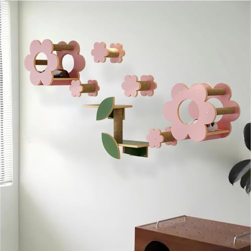 KEJIAWU Katzen-Wandmöbel Set, Katzen Kletterwand,Modernes Design mit Kratzstufen, Plattform & Dekorativen Blättern - Robust & funktional(7PCS-2) von KEJIAWU