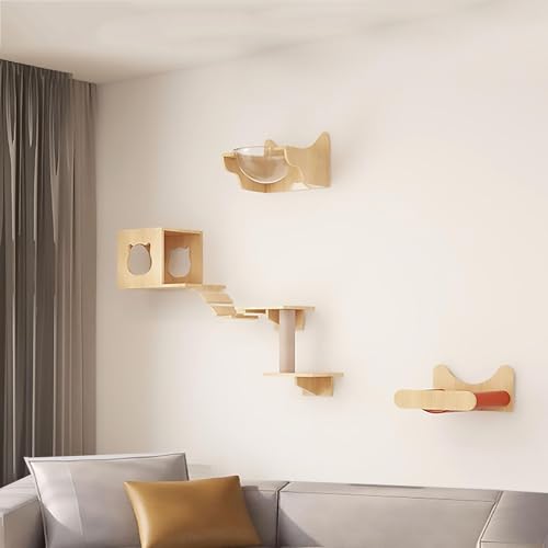 KEJIAWU Katzen-Wandregale, Set Wandmontierter Katzenmöbel, Katzenbett mit Sitzstange for Indoor-Katzen mit Wandmontiertem Condos-Haus(3PCS) von KEJIAWU