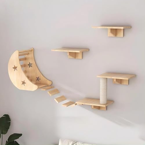 KEJIAWU Katzen-Wandregale, Set Wandmontierter Katzenmöbel, Katzenbett mit Sitzstange for Indoor-Katzen mit Wandmontiertem Condos-Haus(5PCS) von KEJIAWU