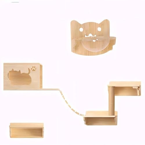 KEJIAWU Katzen Wandregale und Kletterplattformen, Kletterset for Mehrere Katzen, Platzsparend, Holz-Kratzbaum mit Hängematte Einfach zu Montieren(7PCS) von KEJIAWU