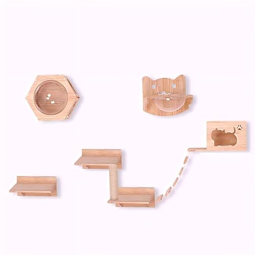KEJIAWU Katzen Wandregale und Kletterplattformen, Kletterset for Mehrere Katzen, Platzsparend, Holz-Kratzbaum mit Hängematte Einfach zu Montieren(8PCS-B) von KEJIAWU