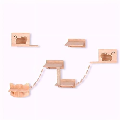 KEJIAWU Katzen Wandregale und Kletterplattformen, Kletterset for Mehrere Katzen, Platzsparend, Holz-Kratzbaum mit Hängematte Einfach zu Montieren(9PCS-A) von KEJIAWU
