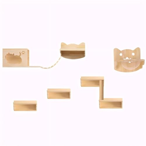 KEJIAWU Katzen Wandregale und Kletterplattformen, Kletterset for Mehrere Katzen, Platzsparend, Holz-Kratzbaum mit Hängematte Einfach zu Montieren(9PCS-B) von KEJIAWU