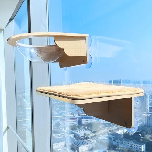 KEJIAWU Katzenfenster-Hängematte und Wandregal mit Saugnäpfen, Kratzfester Fensterliegeplatz for Katzen, Platzsparend for Sonnenbaden(2PCS-B) von KEJIAWU
