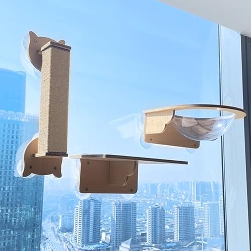 KEJIAWU Katzenfenster-Hängematte und Wandregal mit Saugnäpfen, Kratzfester Fensterliegeplatz for Katzen, Platzsparend for Sonnenbaden(3PCS) von KEJIAWU