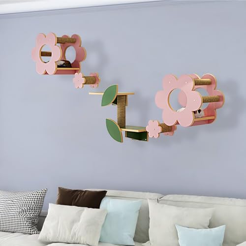 KEJIAWU Katzenkletterwand Set XXL mit Hängematte und Kratzstamm, Wandmontiertes Möbelset mit KratzflächeLanglebig, Wandmontage(5PCS) von KEJIAWU