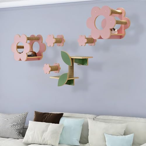 KEJIAWU Katzenkletterwand Set XXL mit Hängematte und Kratzstamm, Wandmontiertes Möbelset mit KratzflächeLanglebig, Wandmontage(6PCS) von KEJIAWU