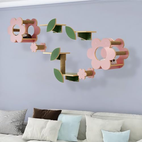 KEJIAWU Katzenkletterwand Set XXL mit Hängematte und Kratzstamm, Wandmontiertes Möbelset mit KratzflächeLanglebig, Wandmontage(7PCS-1) von KEJIAWU