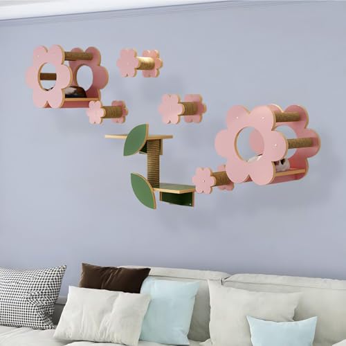 KEJIAWU Katzenkletterwand Set XXL mit Hängematte und Kratzstamm, Wandmontiertes Möbelset mit KratzflächeLanglebig, Wandmontage(7PCS-2) von KEJIAWU