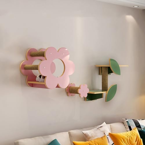 KEJIAWU Katzenkletterwand Set aus Massivholz，Robuste Wandmontage mit Kratzbaum, Hängematte & Treppe for Indoor-Katzen，Spiel- & Ruhebereich(3PCS) von KEJIAWU
