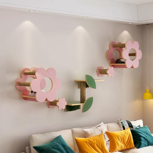 KEJIAWU Katzenkletterwand Set aus Massivholz，Robuste Wandmontage mit Kratzbaum, Hängematte & Treppe for Indoor-Katzen，Spiel- & Ruhebereich(5PCS) von KEJIAWU