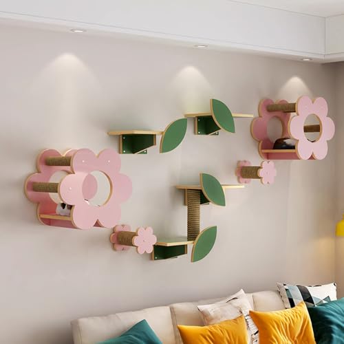 KEJIAWU Katzenkletterwand Set aus Massivholz，Robuste Wandmontage mit Kratzbaum, Hängematte & Treppe for Indoor-Katzen，Spiel- & Ruhebereich(7PCS-1) von KEJIAWU