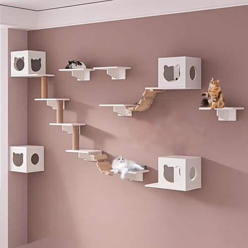 KEJIAWU Katzenkletterwand XXL - Wandmontierte Katzenmöbel mit Kratzbrett, Hängematte und Plattformen - Einfache Montage - Ideal for Innenräume(17PCS) von KEJIAWU