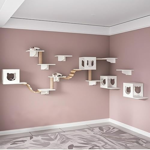 KEJIAWU Katzenkletterwand XXL - Wandmontierte Katzenmöbel mit Kratzbrett, Hängematte und Plattformen - Einfache Montage - Ideal for Innenräume(18PCS) von KEJIAWU