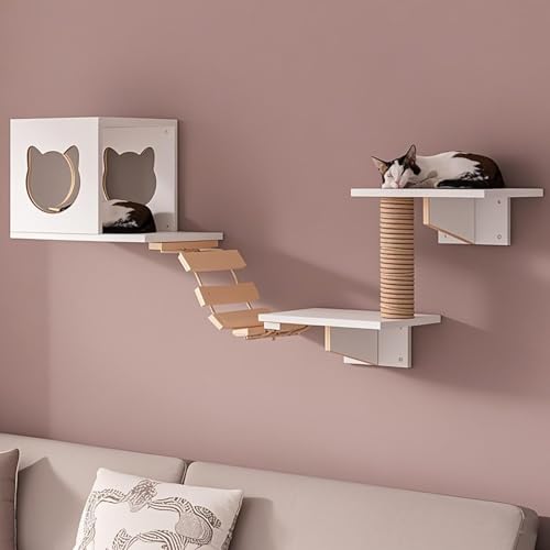 KEJIAWU Katzenkletterwand XXL - Wandmontierte Katzenmöbel mit Kratzbrett, Hängematte und Plattformen - Einfache Montage - Ideal for Innenräume(5PCS) von KEJIAWU