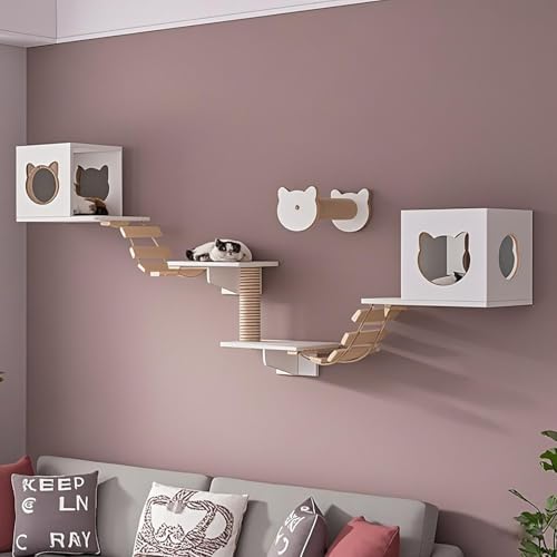 KEJIAWU Katzenkletterwand XXL - Wandmontierte Katzenmöbel mit Kratzbrett, Hängematte und Plattformen - Einfache Montage - Ideal for Innenräume(8PCS) von KEJIAWU