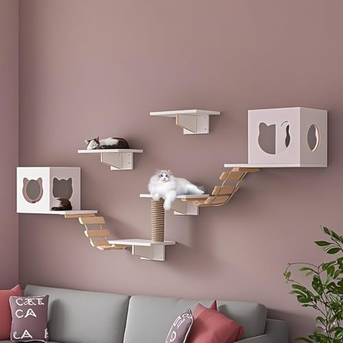 KEJIAWU Katzenkletterwand XXL - Wandmontierte Katzenmöbel mit Kratzbrett, Hängematte und Plattformen - Einfache Montage - Ideal for Innenräume(9PCS-B) von KEJIAWU