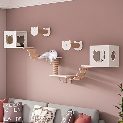 KEJIAWU Katzenkletterwand XXL - Wandmontierte Katzenmöbel mit Kratzbrett, Hängematte und Plattformen - Einfache Montage - Ideal for Innenräume(9PCS-C) von KEJIAWU
