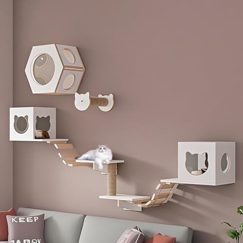 KEJIAWU Katzenkletterwand XXL - Wandmontierte Katzenmöbel mit Kratzbrett, Hängematte und Plattformen - Einfache Montage - Ideal for Innenräume(9PCS-D) von KEJIAWU