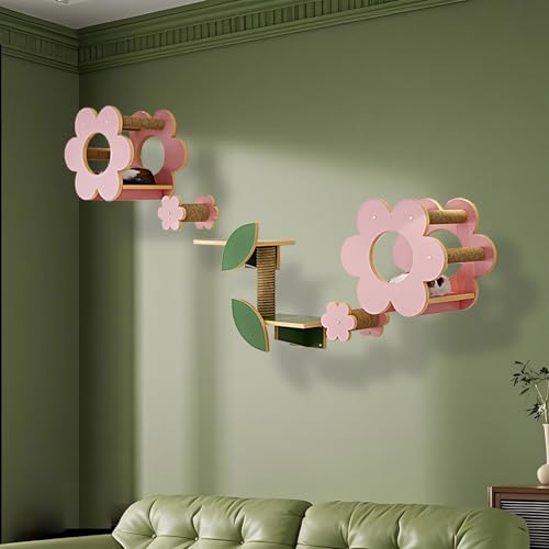 KEJIAWU Katzenkletterwand aus Massivholz mit Höhle und Kratzstamm, XXL Kletterpark mit Kratzstufen, Stabil, Sicher, Wandmontage for Katzen(5PCS) von KEJIAWU