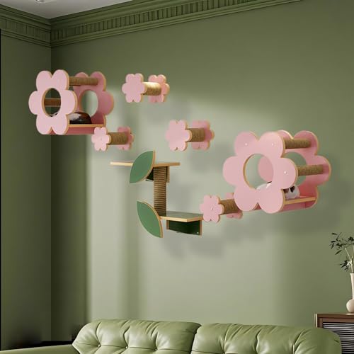 KEJIAWU Katzenkletterwand aus Massivholz mit Höhle und Kratzstamm, XXL Kletterpark mit Kratzstufen, Stabil, Sicher, Wandmontage for Katzen(7PCS-2) von KEJIAWU