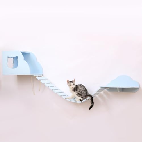 KEJIAWU Katzenmöbel-Set for die Wand, Regale und Sitzplätze, Kletter-Spielplatz mit Hängematte, Kratzpfosten und Sprungplattform(Blue) von KEJIAWU