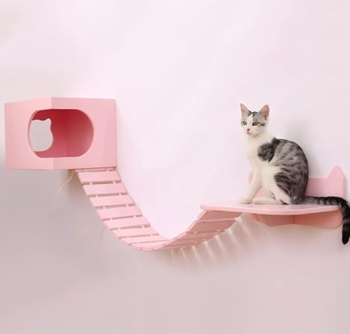 KEJIAWU Katzenmöbel-Set for die Wand, Regale und Sitzplätze, Kletter-Spielplatz mit Hängematte, Kratzpfosten und Sprungplattform(Pink) von KEJIAWU