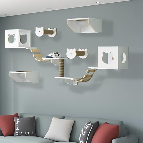 KEJIAWU Katzenmöbel Wandmontage - Set mit Plattformen, Kratzfläche und Schlafplatz - Einfache Installation for Mehr Spaß(11PCS) von KEJIAWU