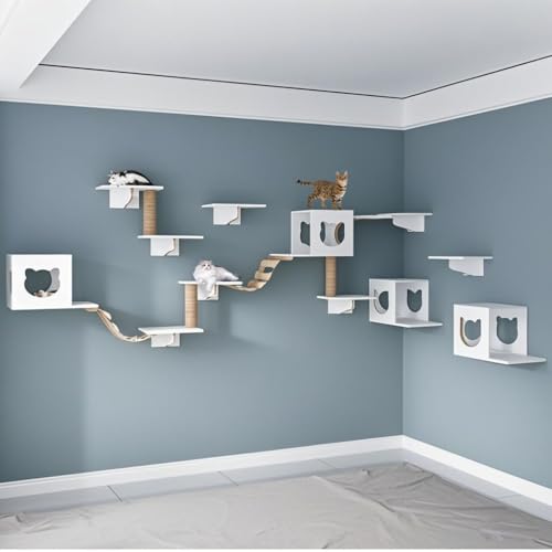 KEJIAWU Katzenmöbel Wandmontage - Set mit Plattformen, Kratzfläche und Schlafplatz - Einfache Installation for Mehr Spaß(18PCS) von KEJIAWU