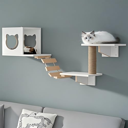 KEJIAWU Katzenmöbel Wandmontage - Set mit Plattformen, Kratzfläche und Schlafplatz - Einfache Installation for Mehr Spaß(5PCS) von KEJIAWU