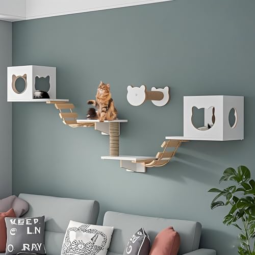 KEJIAWU Katzenmöbel Wandmontage - Set mit Plattformen, Kratzfläche und Schlafplatz - Einfache Installation for Mehr Spaß(8PCS) von KEJIAWU