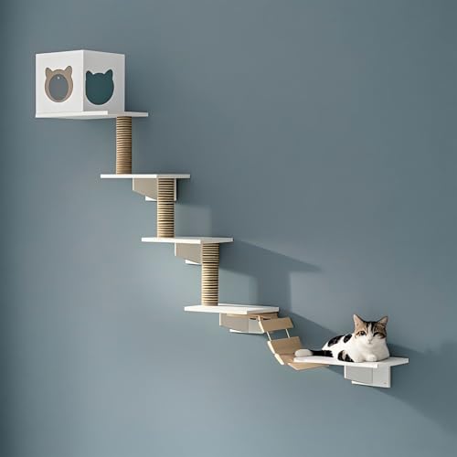 KEJIAWU Katzenmöbel Wandmontage - Set mit Plattformen, Kratzfläche und Schlafplatz - Einfache Installation for Mehr Spaß(9PCS-A) von KEJIAWU