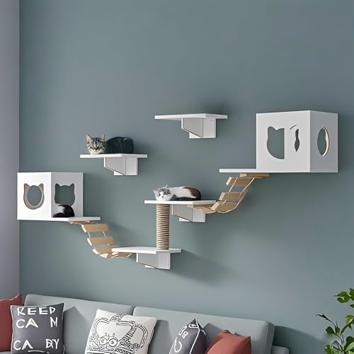 KEJIAWU Katzenmöbel Wandmontage - Set mit Plattformen, Kratzfläche und Schlafplatz - Einfache Installation for Mehr Spaß(9PCS-B) von KEJIAWU