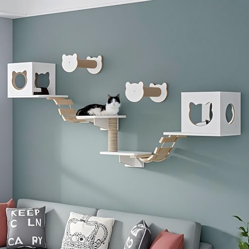 KEJIAWU Katzenmöbel Wandmontage - Set mit Plattformen, Kratzfläche und Schlafplatz - Einfache Installation for Mehr Spaß(9PCS-C) von KEJIAWU
