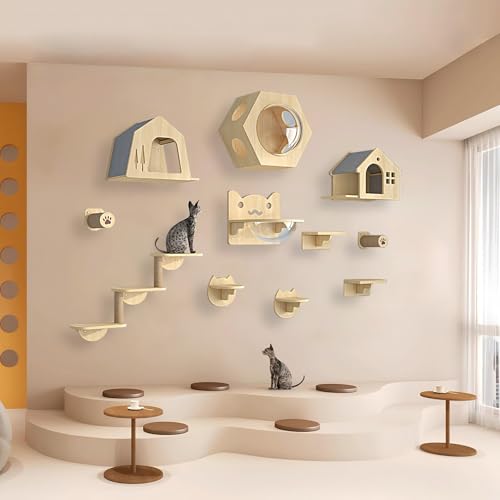 KEJIAWU Kletterwand Katzen Holz, Katzen Kletterwand, Katzenregale und Sitzstangen for die Wand, Platzsparende DIY-Katzen-Kletterwand zum Klettern, Schlafen und Spielen(11PCS) von KEJIAWU